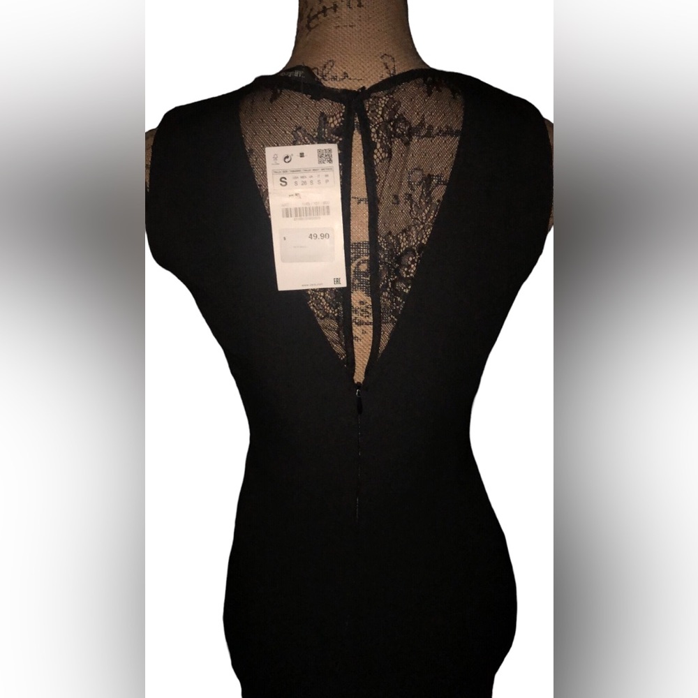 ZARA Basic NWT! Black MINI Dress Sz.Sm w/Lace Top Front & Back Sleeveless